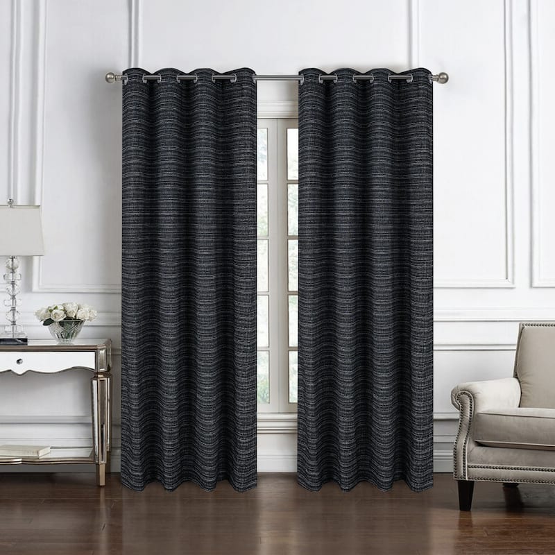 Kensington Striped Texture Window Curtain Panel 84" or 95" - 54" x 84" - Black