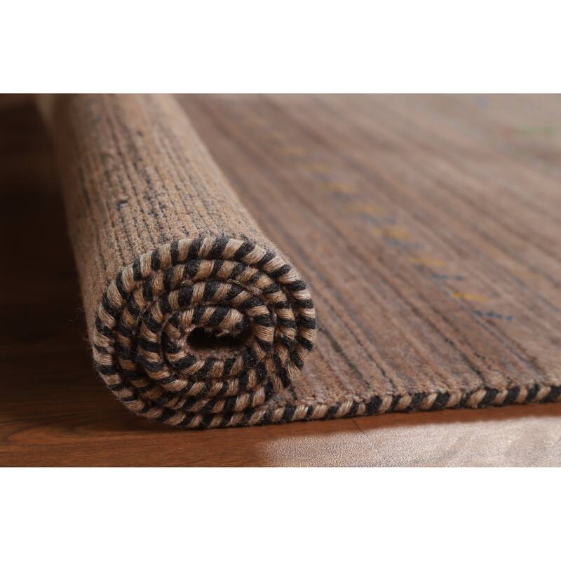 Hand Knotted Oriental 100% Wool Carpet Tribal Stripe Brown Gabbeh Area Rug - 4' 10'' X 3' 0''