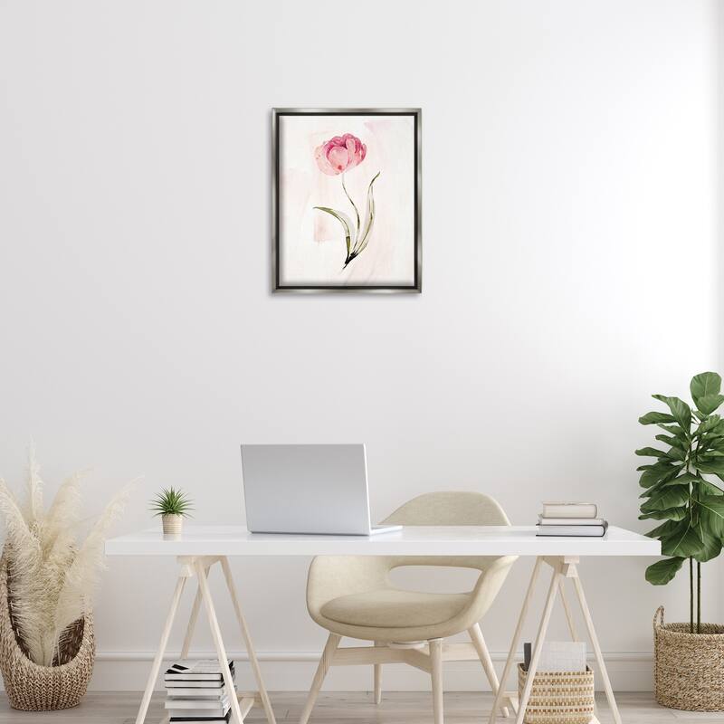 Stupell Pink Blossom with Leaves Framed Floater Canvas Wall Art Design By Kristen Brockmon