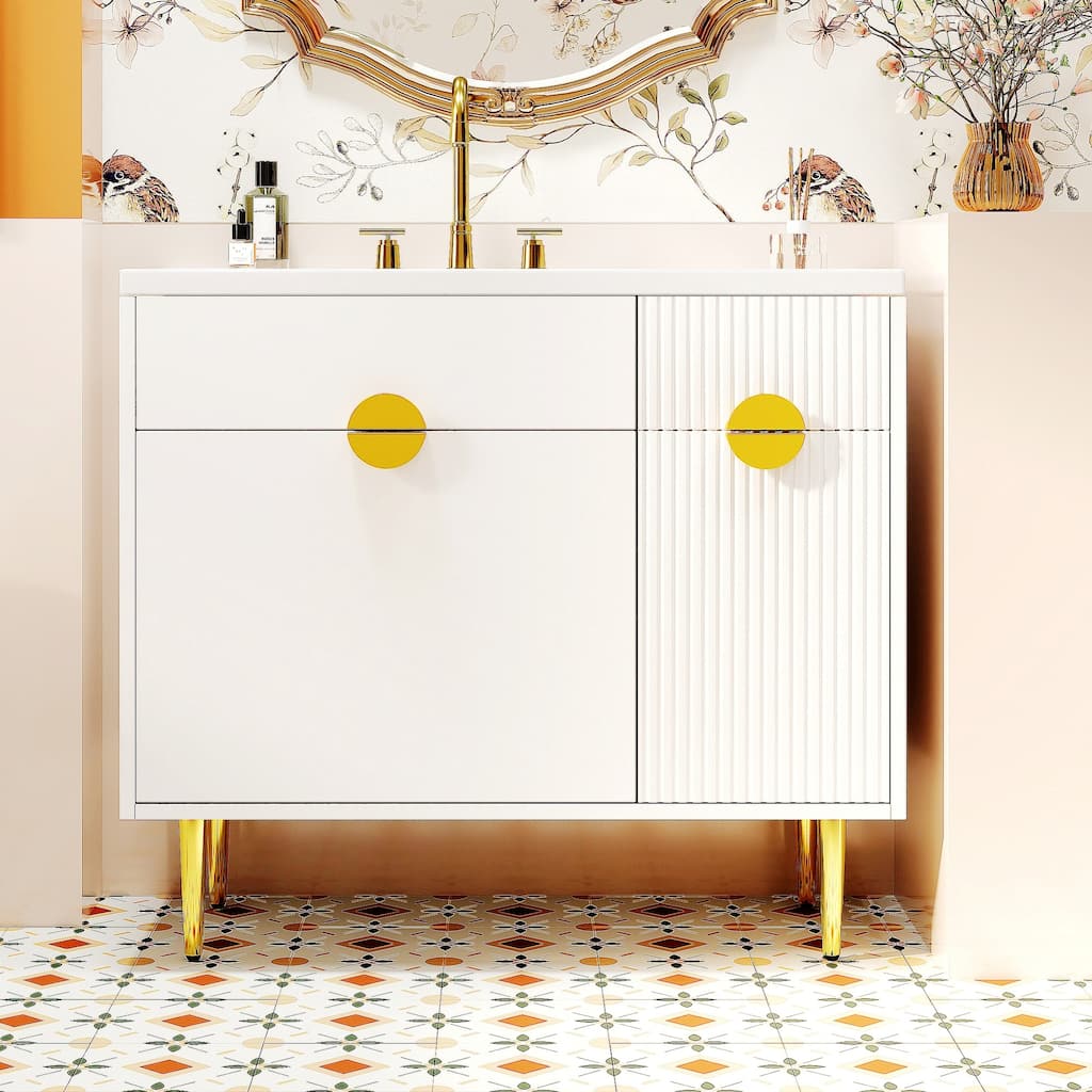 36-Inch Modern Bathroom Vanity with Resin Basin,Soft-Closing Doors,and Ample Storage for Organized Living