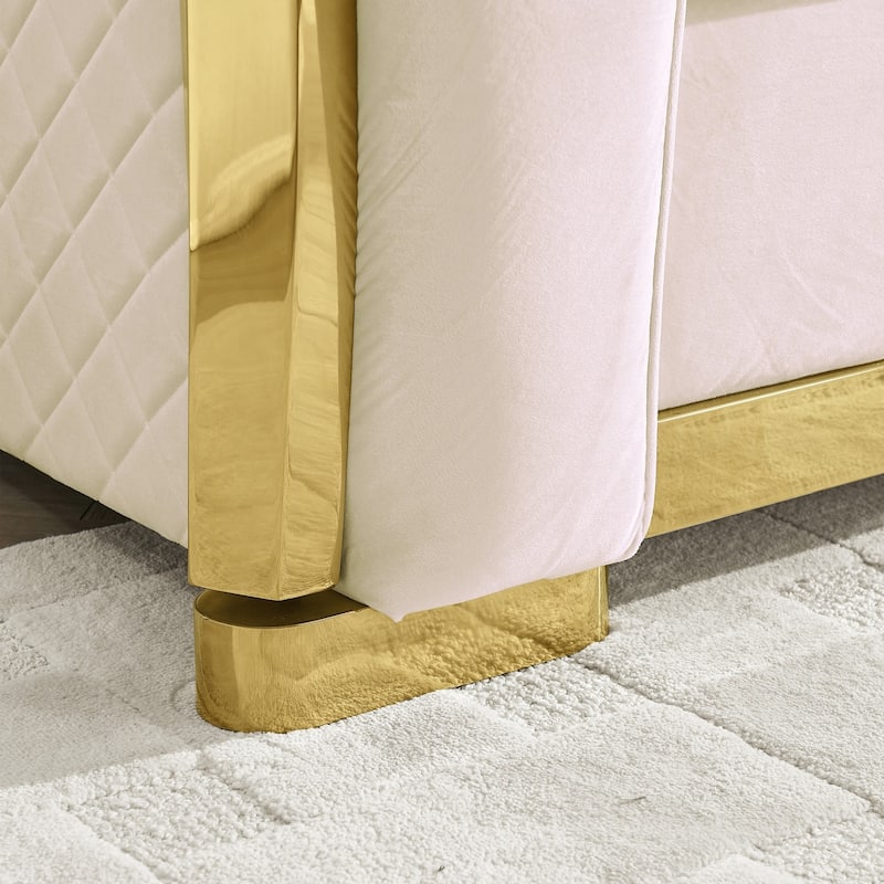 84" 3-Seater Velvet Button Tufted Sofa with Gold Steel Decoration