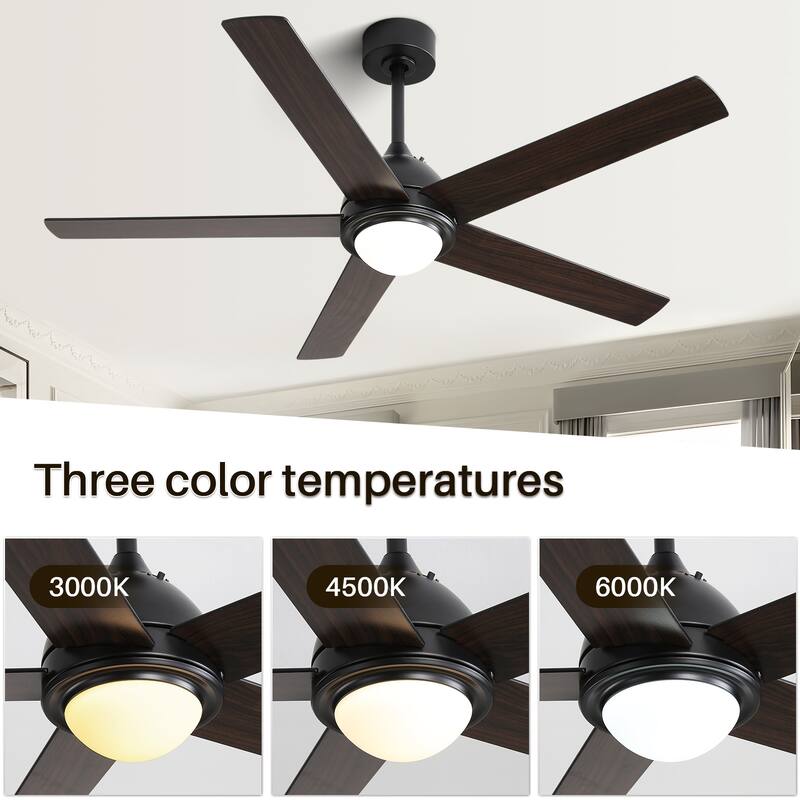 52" Plywood Ceiling Fan with Light and Remote Reversible Quiet AC Motor Dimmable LED Dual Color Blade