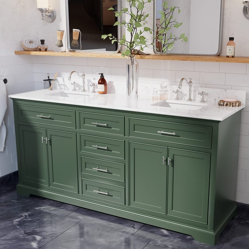 72-Inch Solid Wood Double Sink Bathroom Vanity – Modern Minimalist Design, Waterproof Finish, Soft-Close Drawers