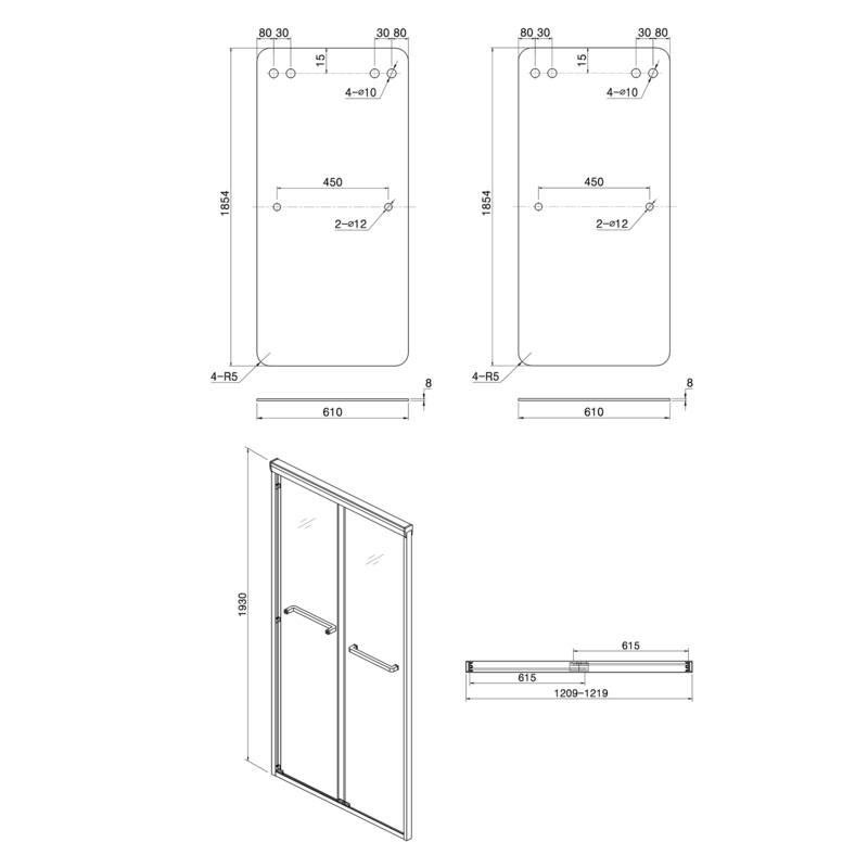 48" W x 76"H Framed Double Sliding Shower Doors - 48'' x 0.32'' x 76''