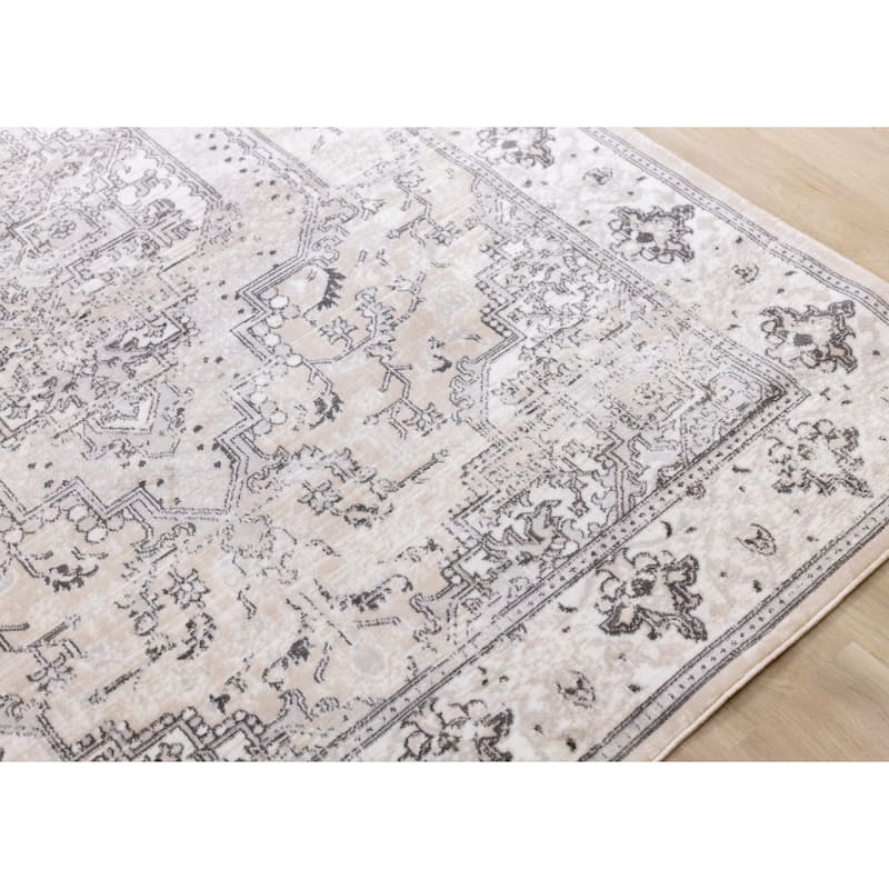 Washable Beige Grey Traditional Area Rug