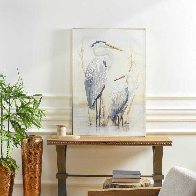 StyleCraft Southern Egret I Hand-Embellished Framed Canvas Wall Art - 32" x 48"