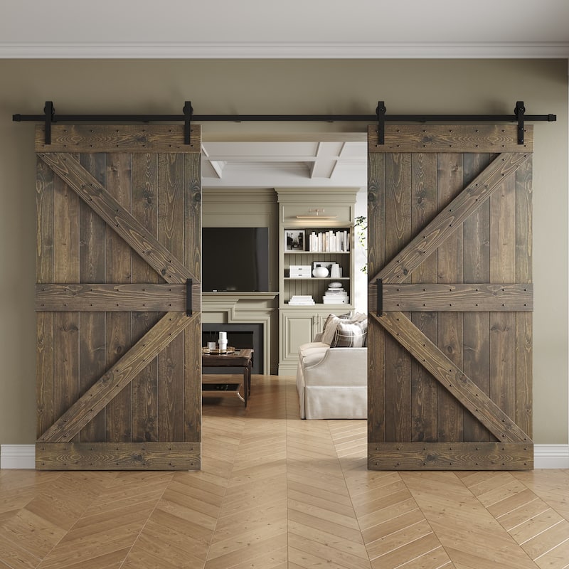 Coast Sequoia 48in/60in/72in/76in/84in x 84in K Series Pine Wood Double Sliding Barn Door With Hardware Kit