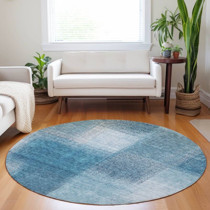 Premium Washable Super Soft Solid Ombre Mayfield Rug - Denim - 8' x 8' - Round