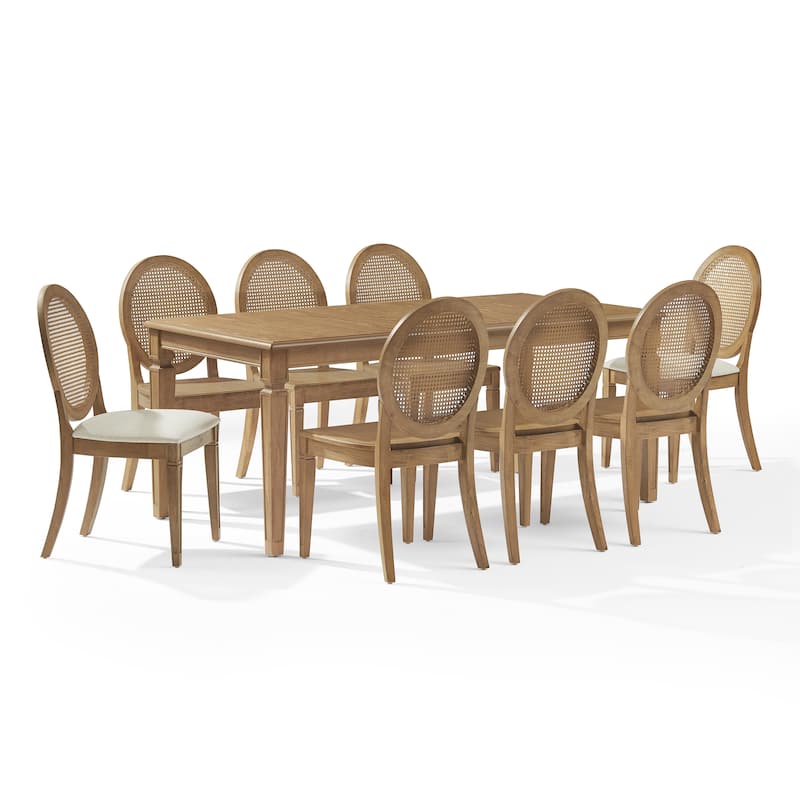 Crosley Katia 9Pc Dining Set With Cane-Back Upholstered Chairs