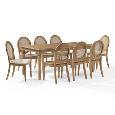 Crosley Katia 9Pc Dining Set With Cane-Back Upholstered Chairs