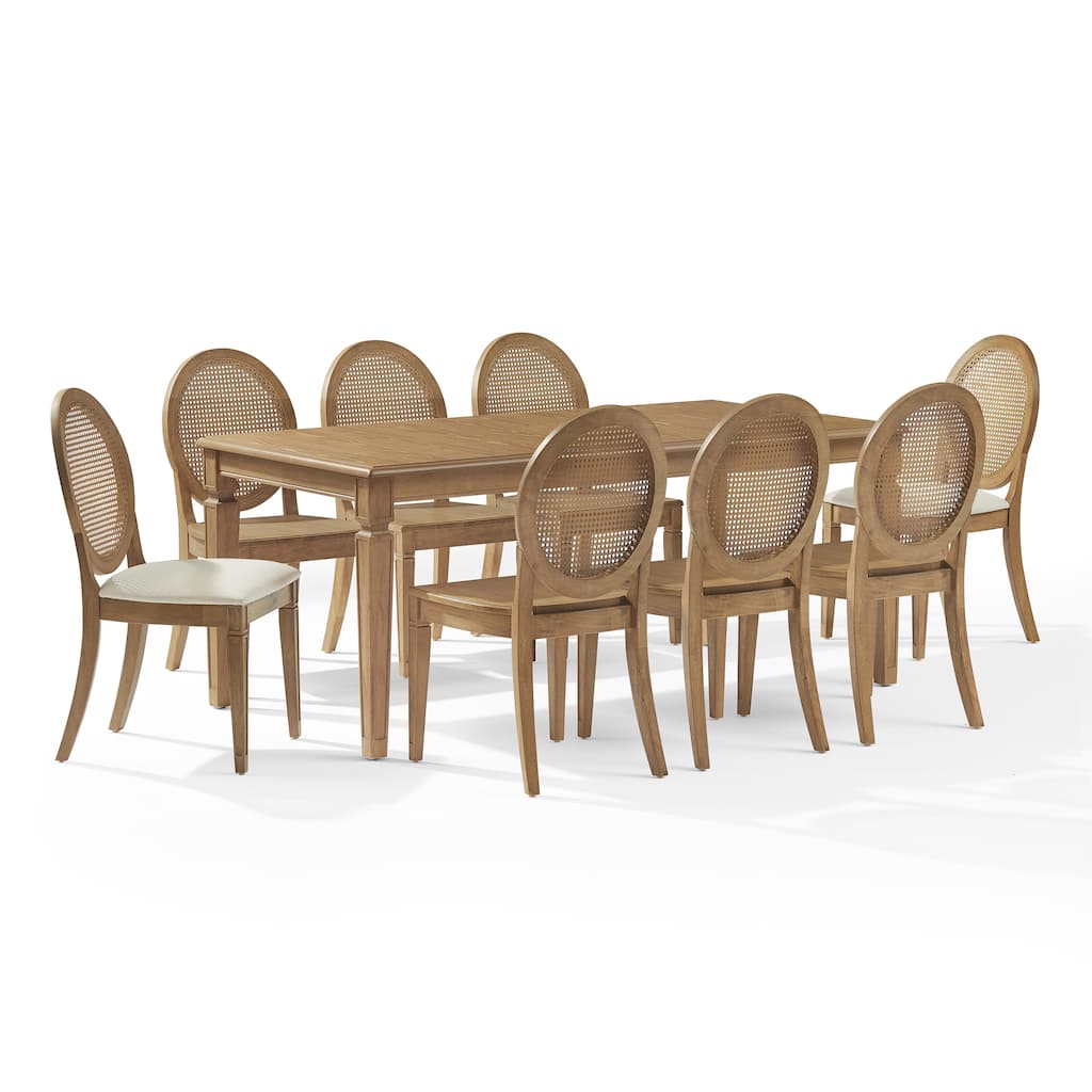 Crosley Katia 9Pc Dining Set With Cane-Back Upholstered Chairs