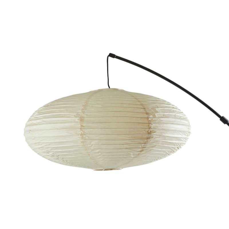 80-inch Beige and Black Arc Floor Lamp with Paper Globe Shade - 42" x 20" x 80"