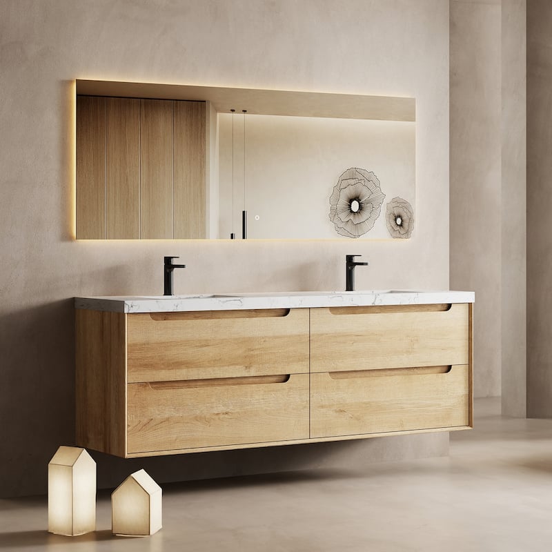 Prismis 60" 72" 84" Wall-Mount Premium Bathroom Vanity with Quartz Top - 72 in. Vanity