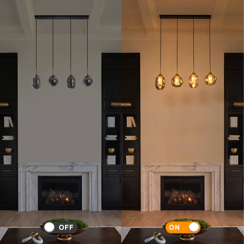 38.6" 4-Light Smoked Glass Linear LED Pendant Light for Kitchen Island