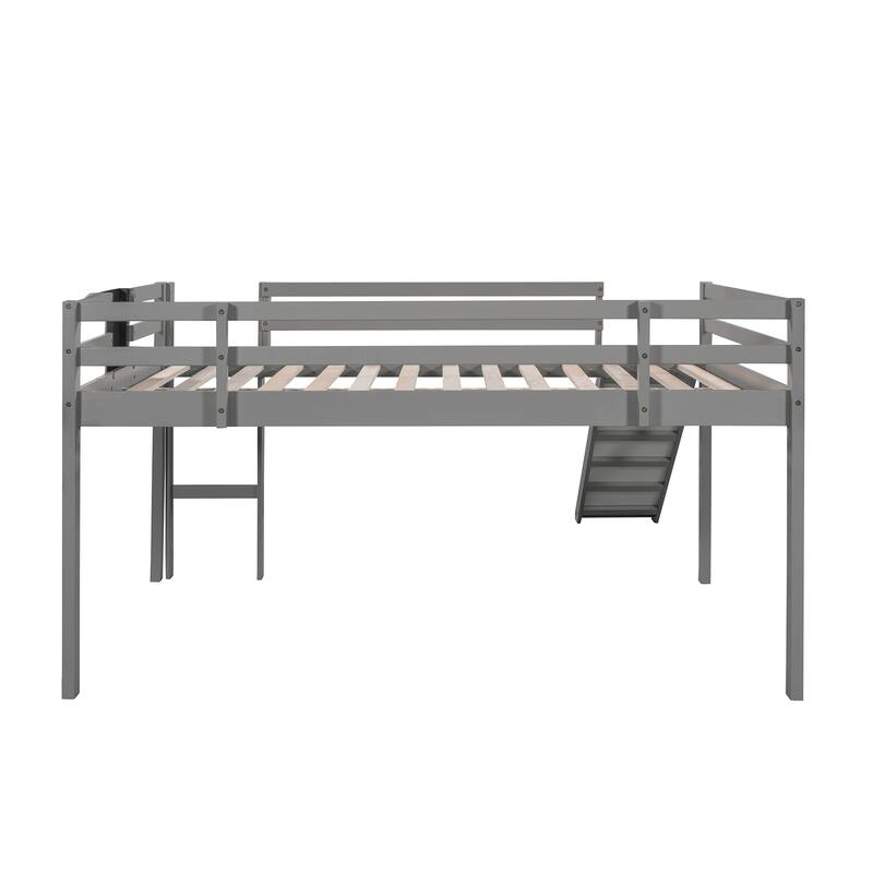 Loft Bed Wood Bed with Slide, Stair and Chalkboard