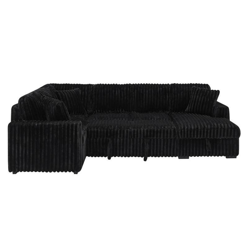 Roomfitters Oversized U Shaped Sectional Sleeper Sofa Bed with Pull Out Couch and Storage Chaise, Black