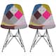 Set of 2 Mid-Century Modern Dining Side Chairs Armless Plastic Shell Seat with Black Metal Wire Eiffel Base, White