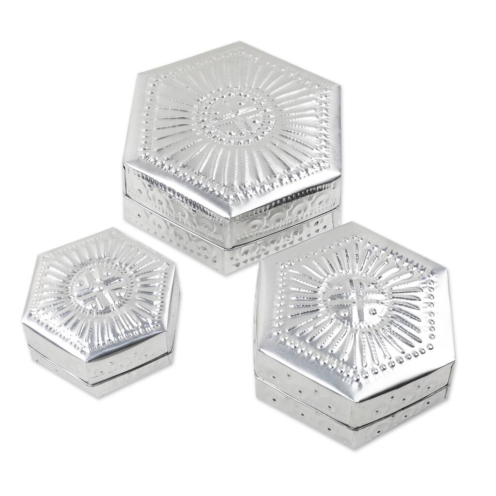 Novica Handmade Hexagonal Palace Aluminum Decorative Boxes (Set Of 3)