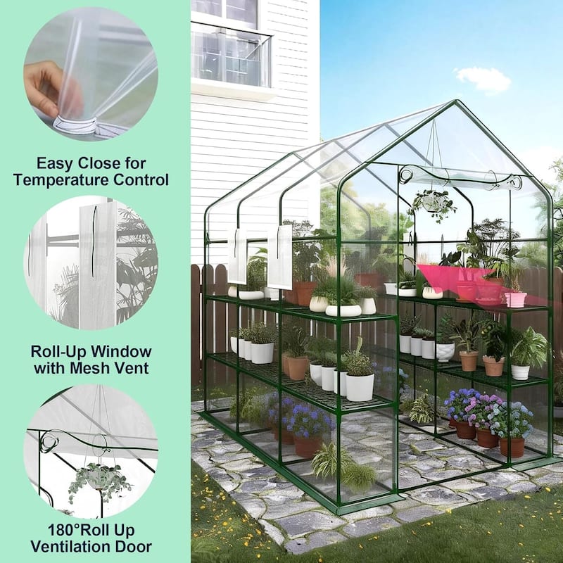 57" w x 85" l x 77" h 3-Tier Heavy Duty Walk-in Garden Portable Greenhouse for Outdoor Plants, White