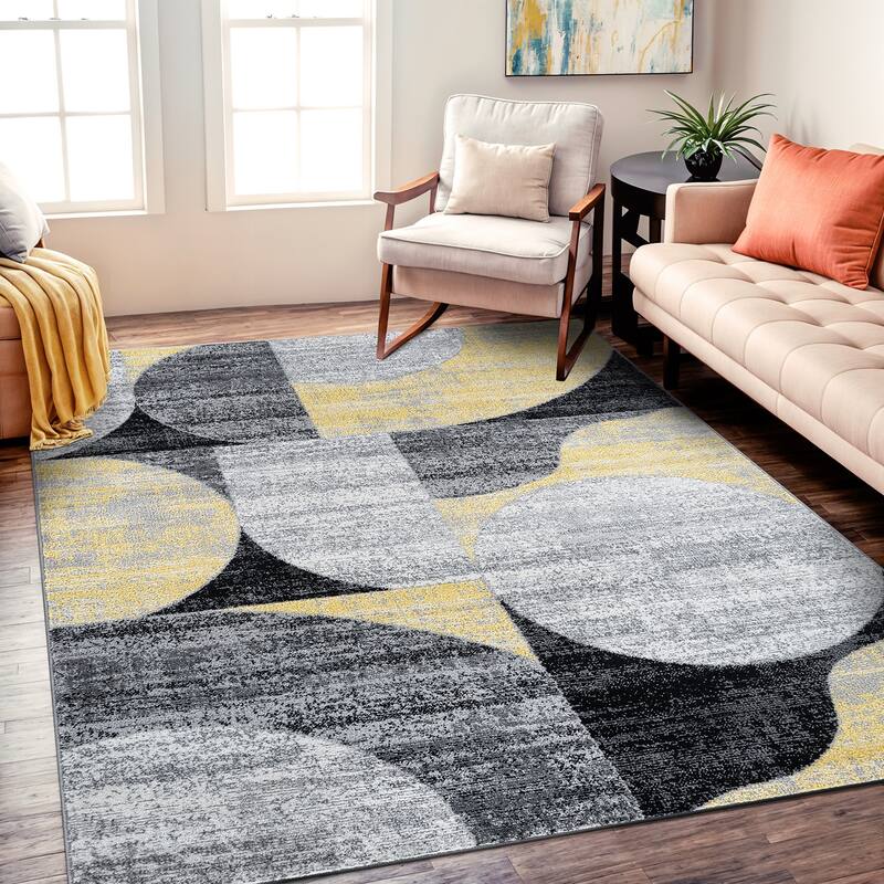 Modern Geometric Design Area Rug - 7' 10" x 10' - Yellow - Rectangle