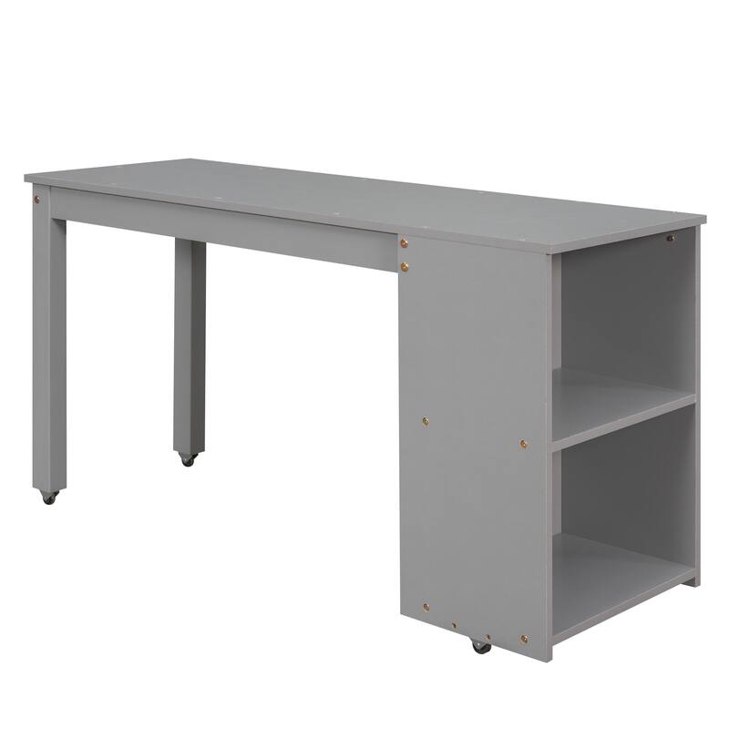 Low Study Loft Bed with Cabinet, Shelves and Rolling Portable Desk