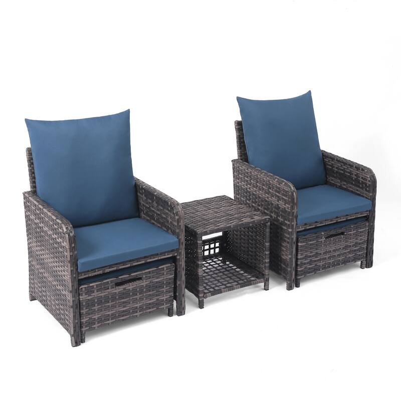 5-Piece PE Rattan Outdoor Patio Set with 2 Chairs, 2 Ottomans, Coffee Table