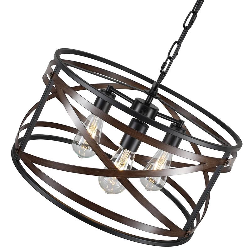 3 - Light Drum Chandelier - Matte Black