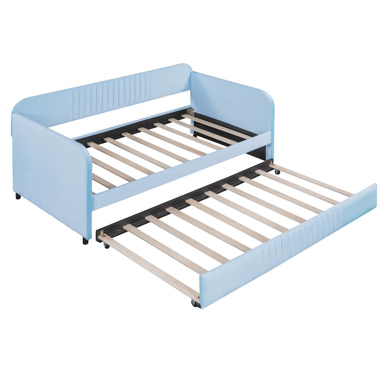 Twin Size Daybed with Trundle, Elegant Upholstered Velvet Sofa Bed