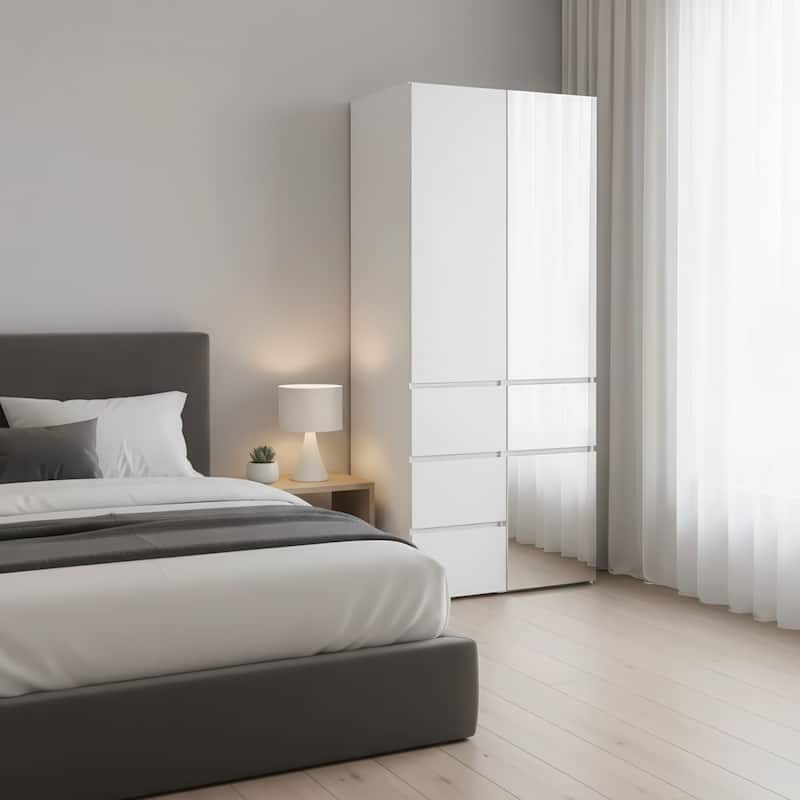 Elise Modular Wood Closet System with Mirror in White - 31.4"D x 17.72"W x 70.9"H