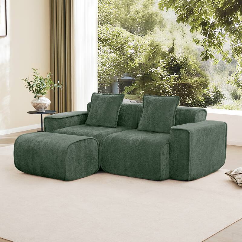 GDFStudio - Streamlined Velvet 2-Seater 78.74" Modular L-Shaped Sofa with Ottoman