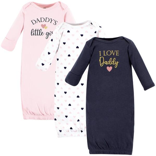 slide 1 of 1, Hudson Baby Infant Girl Cotton Gowns, Girl Daddy Pink Navy Preemie-Newborn - Girl Daddy Pink Navy