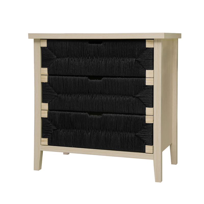 Roomfitters 3 Drawer Buffet Sideboard, Storage Cabinet with Hand-Woven Rope Drawers and Adjustable Shelves, Natural