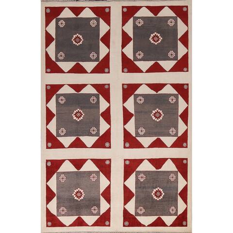 Modern Geometric Gabbeh Persian Area Rug Hand-knotted Wool Carpet - 6'8" x 9'5"