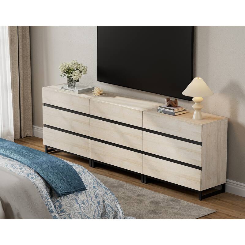 Modern TV Stand, Entertainment Center TV Console Table with Drawers and Metal Base, Media Console for Living Room, Bedroom