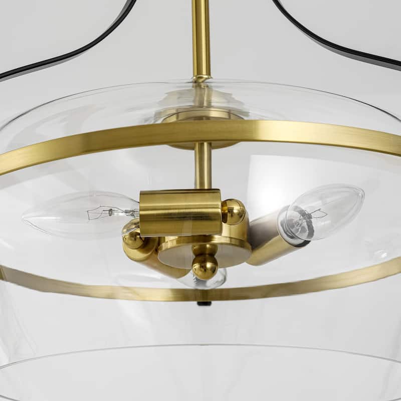 16.2 in. 3-Light Modern Matte Black Pendant Light with Clear Dome Glass Shade For Use in Kitchen Islands, Dining Rooms