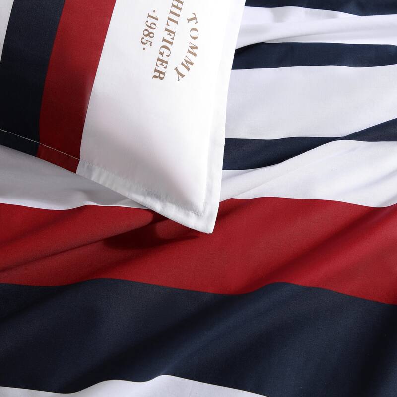 Tommy Hilfiger Classic Stripe Cotton Reversible Blue Duvet Cover Set