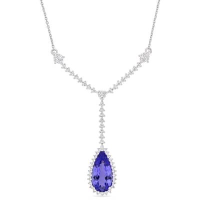 Miadora 3ct TGW Tanzanite and 3/4ct TDW Diamond Lariat Necklace in 14k White Gold