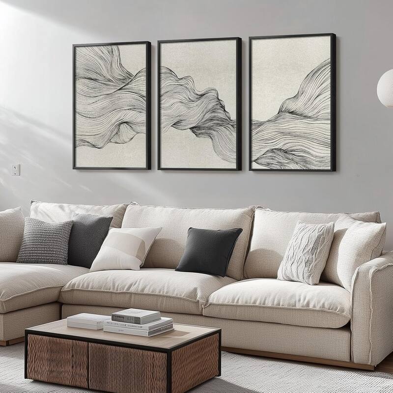 Framed Black and Beige Abstract Wall Art