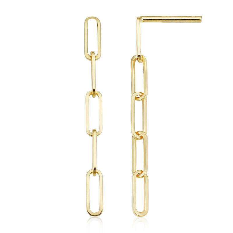 14k Yellow Gold 3.2 millimeter Paperclip Chain Dangle Earrings