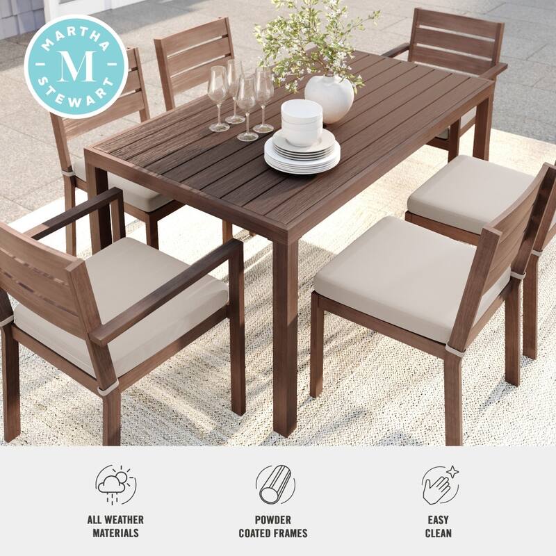 Martha Stewart All-Weather Patio Set with 62" Table and 6 Stackable Dining Chairs - 62"D x 35"W x 30"H