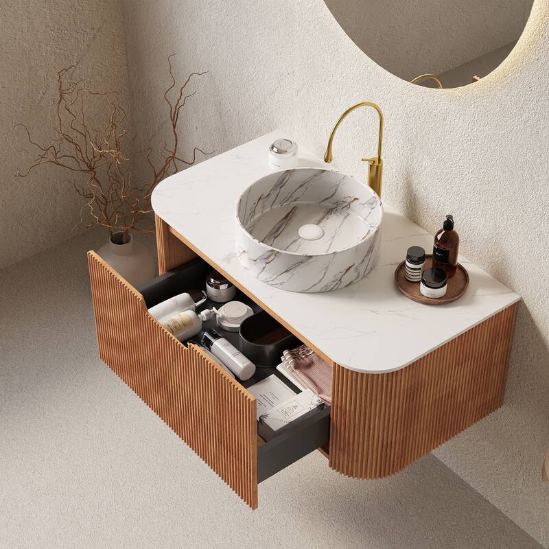 Wall-Mounted Floating Bathroom Vanity with Sink