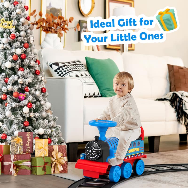 Gymax 6V Electric Kids Ride On Train Motorized Train Toy w/ Track & 6 - See Details