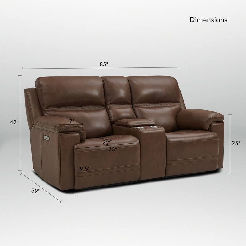 Genuine Leather Dual Power LoveSeat with Console, Adjustable Headrest, Footrest, USB/Type-C & Zero Gravity