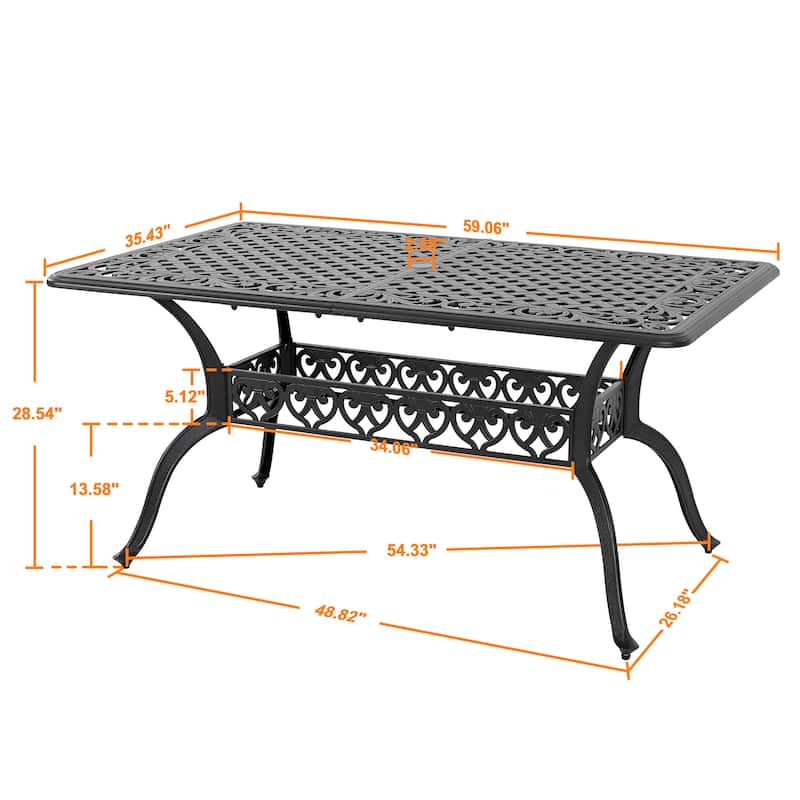 Outdoor Rectangle Cast Aluminum Dining Table with 2.09'' Umbrella Hole