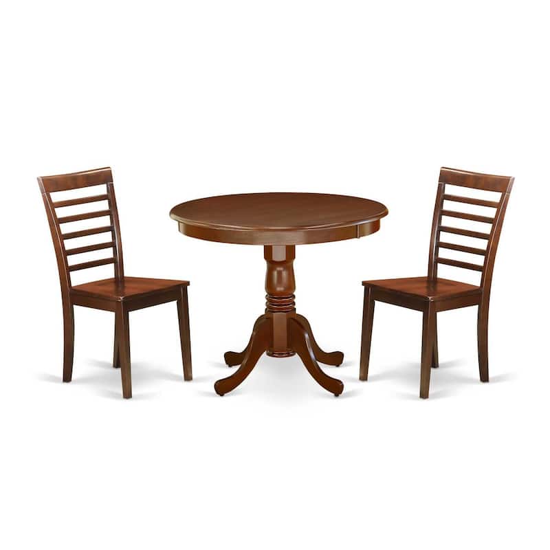 Family Dining Set 36 Inch Table with 2 Chairs - Wood Kitchen Table Set for 4