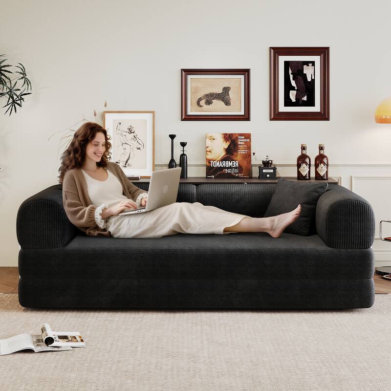 78.8" Convertible Floor Sofa Bed, Corduroy Folding Mattress Sofa Couch for Small Spaces ,No Assembly