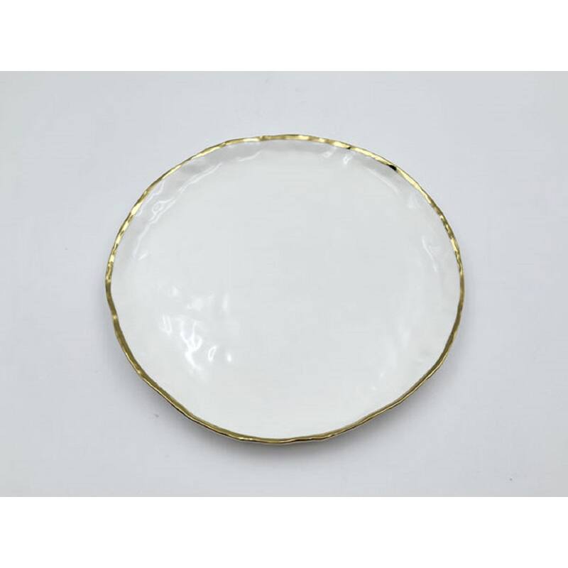 8.5 White Porcelain Gold Trim Freestyle Round Dessert Plate