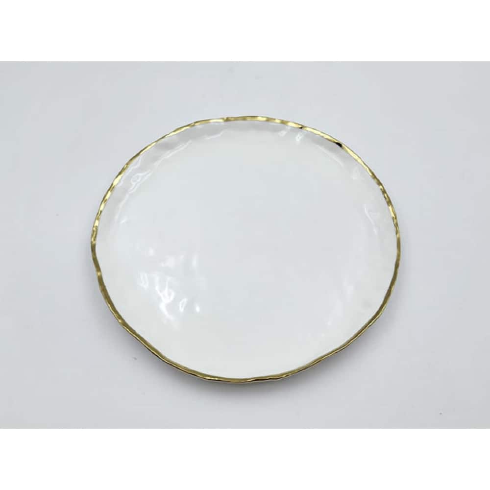 8.5 White Porcelain Gold Trim Freestyle Round Dessert Plate