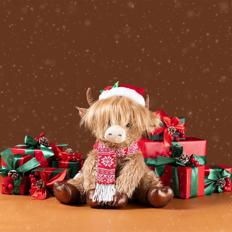 Glitzhome Fabric Christmas Yeti Snowman Highland Cow Shelf Sitters or Standing Figurines Decor