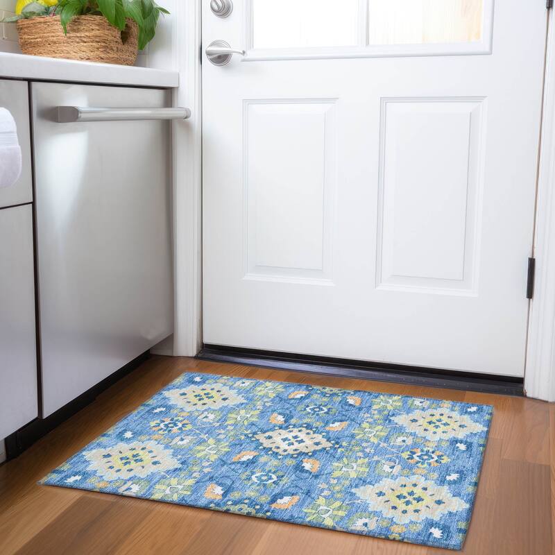 Premium Washable Super Soft Traditional Grace Mayfield Rug - Blue - 1'8" x 2'6"